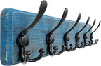 Dseap Coat Rack Wall Mounted - 24" Long 6 Tri Hooks, Heavy Duty Wooden Wall Coat Hanger Coat Hook for Clothes Hat Jacket Clothing, Weathered Blue and Black
