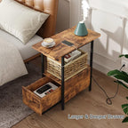 LIDYUK End Table with Charging Station, Narrow Side Table with Drawer and USB Ports & Power Outlets, Nightstand Bedside Tables for Small Spaces, Bedroom, Living Room, Rustic Brown, Set of 2