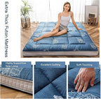 MAXYOYO Grey Cactus Pattern Twin Size Futon Mattress, Quilted Bed Mattress Topper, Extra Thick Folding Sleeping Pad, Breathable Floor Lounger, Guest Bed for Camping, Couch