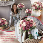 Geosar 16 Bundles Artificial Peonies Flowers Fake Silk Peony Bouquet Faux Peonies Flowers Bulk for Decoration Vase Floral Arrangements Wedding Party Table (Dusty Pink,Dusty Rose)
