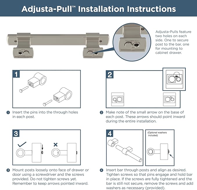 Franklin Brass Adjusta-Pull (5-Pack) Adjustable Drawer Pulls | Fits 1-3/8 to 6-5/16 Inch Hole Centers | Satin Nickel Cabinet Handles| Square Bar P44368-SNM-B