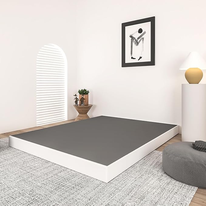 Qingzhou Box Spring King Bed Bases, 5 Inch High Metal King Size Box Spring Only, Heavy Duty Mattress Foundation with Fabric Cover, Easy Assembly, Quiet Noise Free, Non Slip, Black