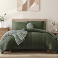 Monbix King Size Comforter Set - 7 Pieces Bed in a Bag King, Olive Green Bedding Sets with Comforter, All Seasons Down Alternative Comforter Bed Set with Sheets, Pillowcases & Shams