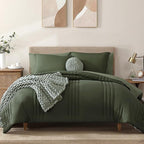 Monbix Full Comforter Set - 7 Pieces Olive Green Bed in a Bag Full Size Bedding Sets with Comforters, All Seasons Down Alternative Comforter with Sheets,Pillowcases & Shams