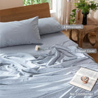 MooMee Bedding Duvet Cover Set 100% Washed Cotton Linen Like Textured Breathable Durable Soft Comfy (Heathered Cornflower Blue, Super King 108"x98")