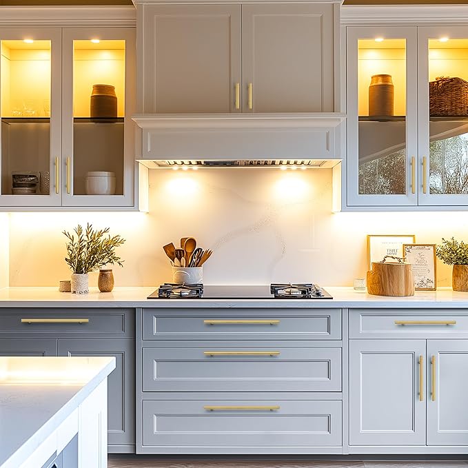 JOY DECOR 10 Pack Cabinet Handles, Gold Cabinet Pulls, 7-1/2 in Hole Center Kitchen Cabinet Handles, Stainless Steel T Bar Handles for Dresser Drawers