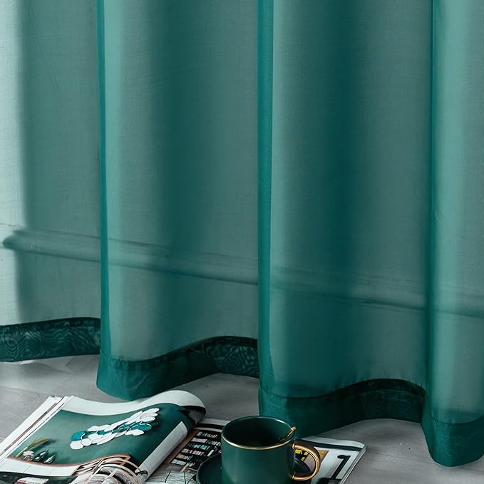 DUALIFE Hunter Green Sheer Curtains 120 Inch Length,Look Semi Sheer Curtain Drapes for Living Room Bedroom Kitchen Bathroom Privacy Voile Window Treatment Panels,52 x 120 Inches10 FT,Set of 2 Panles