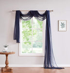 LinenZone Navy Window Scarf Valance in 144 Inch Size. Use Window Scarves as Canopy Bed or Backdrop Curtains, Curtain Scarf, or Sheer Fabric for Draping. (Amazing 55 x 144, Navy)