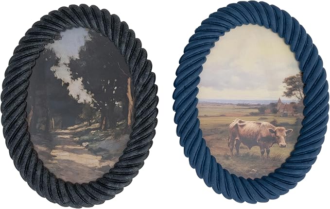 Creative Co-Op 2-Piece Oval Resin Twisted Photo Frame Set, Light & Dark Blue