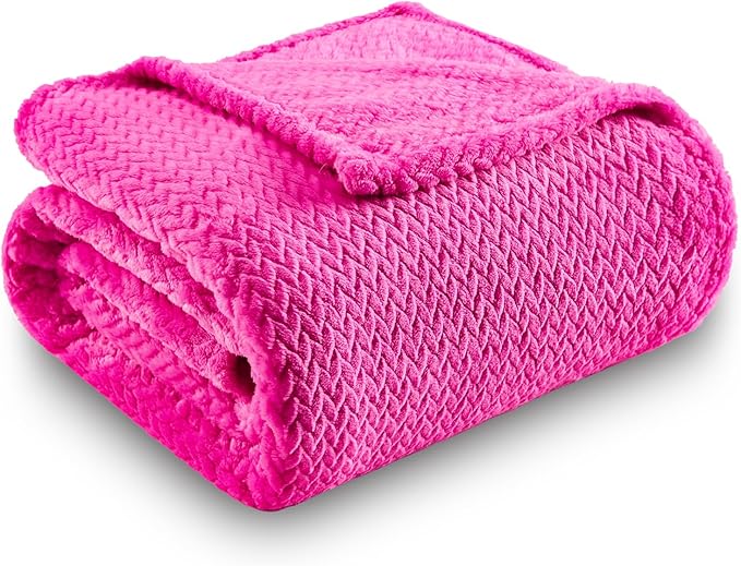 NEWCOSPLAY Super Soft Twin Blanket Hot Pink Premium Silky Flannel Fleece Leaves Pattern Lightweight Bed Blanket All Season Use (Hot Pink, Twin(60"x80"))