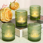 24 Pcs Votive Candle Holders, Bright Green Glass Holders Bulk for Table Centerpiece, Tea Lights Candle Holders for Wedding Shower, Party and Home Decor