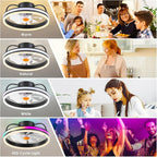 Ceiling Fan-Low Profile Ceiling Fan with Light - Modern Flush Mount Ceiling Fan,16" RGB Dimmable LED Enclosed Ceiling Fans,Modern Bladeless LED-RGB Ambient Light for Bedroom Kids Room Party（Black）