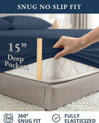 LANE LINEN 100% Organic Cotton California King Bed Sheets, 4-Piece Pure Percale Sheets Soft Breathable Cotton Bed Sheets, Deep Cal King Sheets for Thick Mattress - Navy