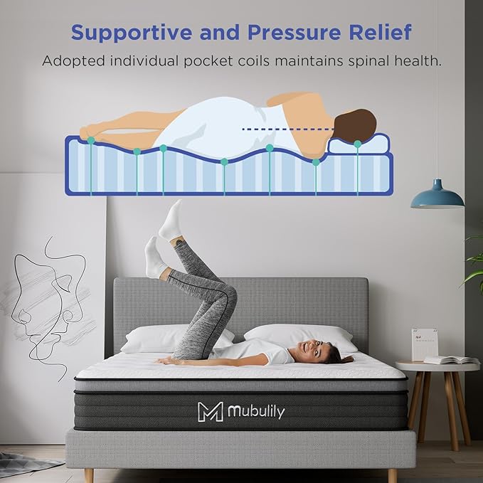 King Mattress,12 Inch Hybrid Pillow Top King Size Mattress,Individually Wrapped Pocket Coils Innerspring for a Cool Sleep & Pressure Relief,Medium Firm Feel with Motion Isolation.