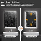 Koonmi 20x28 LED Bathroom Mirror, Backlit + Front Lit, LED Bathroom Mirror with Lights for Wall, 3 Colors, Anti-Fog, Dimmable Brightness, Memory Function, Tempered Glass