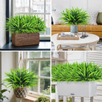 Ouddy Decor 20 Pcs Fake Outdoor Plants Artificial Grass Greenery Stems Faux Plastic Plants UV Resistant for Indoor Outside Garden Hanging Planter Pathway Porch Patio Window Box Home Decor, Green