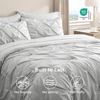 Bedsure Twin Comforter Set Light Grey - Bed in a Bag Twin Size Bedding 5 Pieces, GentleSoft™ Pintuck Bed Set Gift for Family, Pinch Pleat Light Grey Comforter with Sheets, Pillowcase & Sham