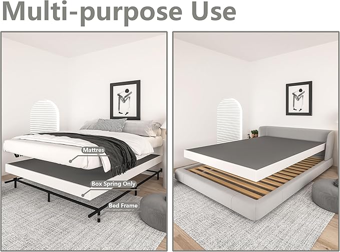 Qingzhou Box Spring King Bed Bases, 5 Inch High Metal King Size Box Spring Only, Heavy Duty Mattress Foundation with Fabric Cover, Easy Assembly, Quiet Noise Free, Non Slip, Black