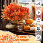 Mimorou 100 Bundle Fall Artificial Flowers Outdoor UV Resistant Autumn Orange Fake Plants Flowers Faux Plastic Greenery Decoration Shrub for Wedding Window Box Home Porch Fireplace Thanksgiving