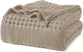 PHF 100% Cotton Waffle Weave Blanket Queen Size for Bed, Soft Lightweight & Breathable, All-Season Comfort, Luxury Aesthetic Woven Bedding for Home Decor, 90"x90", Taupe