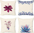 Ambesonne Botanical Throw Pillow Cushion Case Pack of 4, Minimalist Watercolor Painting Leaves Agave Branches Plant in a Pot, Modern Accent Double-Sided Digital Printing, 24", Dark Pink and Ceil Blue