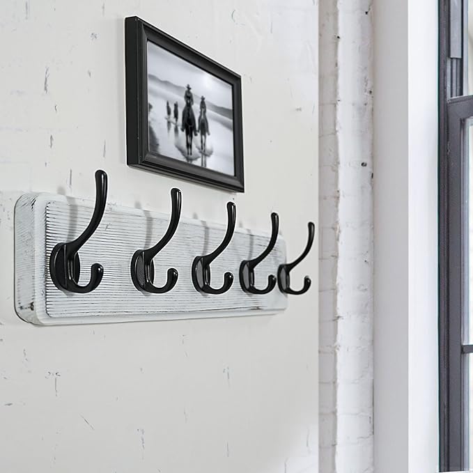 WEBI Coat Rack Wall Mounted,Coat Hooks Wall Mount,16" Hole to Hole,Large Coat Hanger Wall,5 Hooks for Hanging Coats,Hats,Jacket,Clothes,Entryway,Black/White,2 Packs