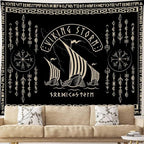 OSUNBD Viking Warship Tapestry Wall Hanging - Large 106x70 inches Storm & Celtic Runes on Soft Flannel Aesthetic Mythology Tapestries Norse Mythology Art for Bedroom, Living Room Decor