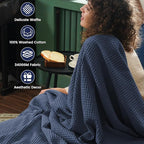PHF Pre-Washed Cotton Waffle Weave Blanket Throw Size for Bed Couch,Snag Proof Spring Summer Lightweight Breathable,Oeko-TEX Certified,Machine Washable, Home Decor Gift，Dark Navy