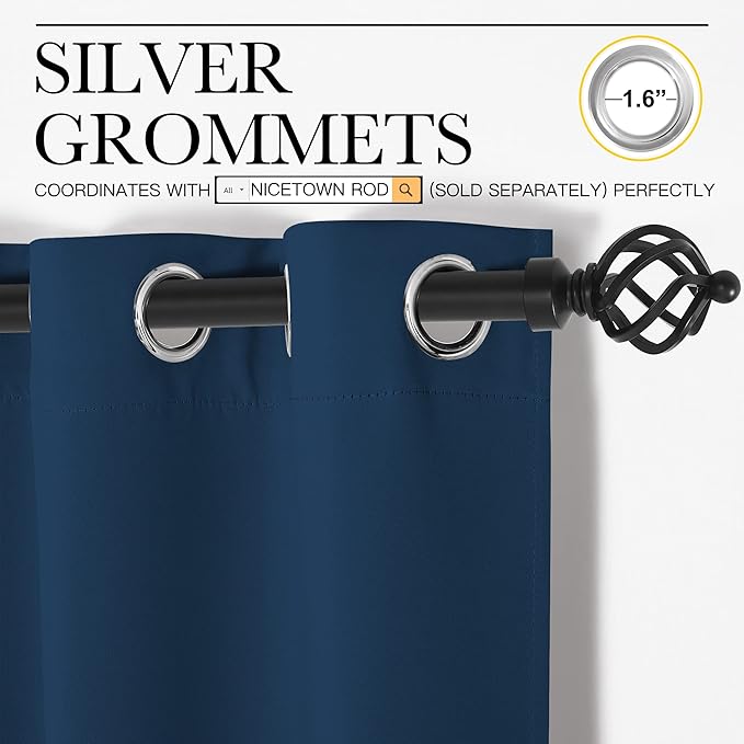 NICETOWN Bedroom Curtain Panels Blackout Draperies, Thermal Insulated Solid Grommet Blackout Curtains/Drapes (Moroccan Blue, 1 Pair, 55 by 68-inch)