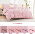 HYMOKEGE Pink Queen Comforter Set Seersucker 7 Pieces, All Season Luxury Bed in a Bag for Bedroom, Bedding Set with Comforters, Sheets, Pillowcases & Shams