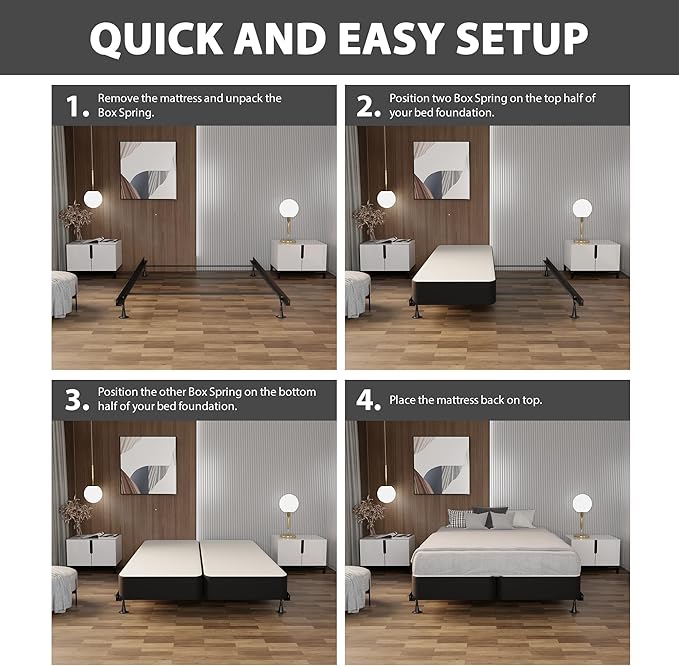 Treaton, 8-Inch Sturdy Wood Box Spring for Mattress Support - Durable and Fully Assembled, Natural Wood Foundation for Queen, Gray