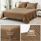 HYMOKEGE Brown King Size Comforter Set Seersucker 7 Pieces, All Season Luxury Bed in a Bag for Bedroom, Bedding Set with Comforter, Sheets, Pillowcases & Shams