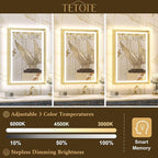 TETOTE 72x36 LED Bathroom Mirror with Lights Gold Metal Framed Front & Back Light Vanity Mirror Baroque Antifog Stepless Dimmable White/Warm/Natural,CRI90+,Waterproof,Wall Mounted(Horizontal/Vertical)