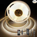 LED Strip Lights 32.8FT,Dimmable cob led Strip with Adapter and Remote,24V Strip Lights CRI90+ 8mm Wide 3840leds,Natural White 4000K Indoor led Tape,Perfect for Cabinet,Room,Kitchen,TV
