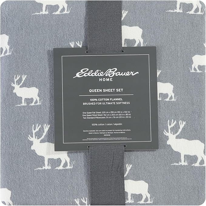 Eddie Bauer - King Sheets, Cotton Flannel Bedding Set, Brushed For Extra Softness, Cozy Home Decor (Elk Grove, King)