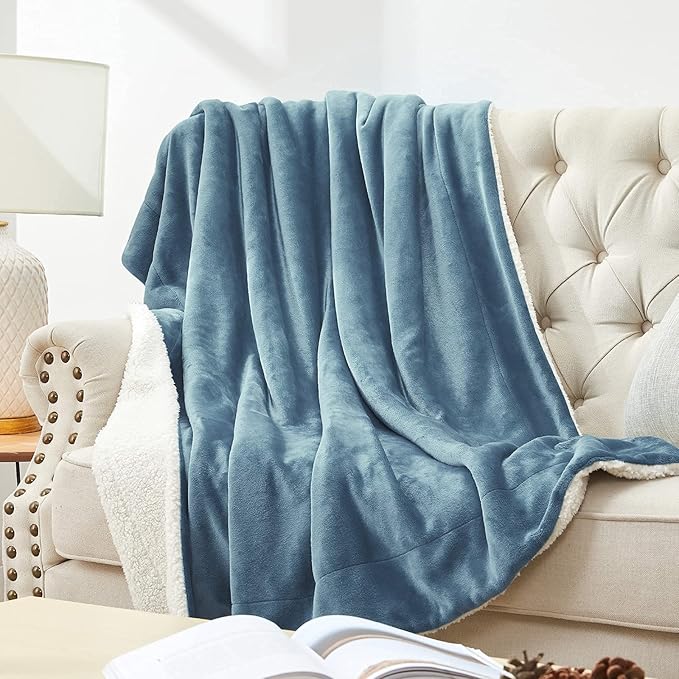 Walensee Sherpa Fleece Blanket (Twin Size 60”x80” Slate Blue) Plush Throw Fuzzy Super Soft Reversible Microfiber Flannel Blankets for Couch, Bed, Sofa Ultra Luxurious Warm and Cozy for All Seasons