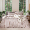MooMee Bedding Duvet Cover Set 100% Washed Cotton Linen Like Textured Breathable Durable Soft Comfy (Heathered Greyish Pink, King 104"x90")
