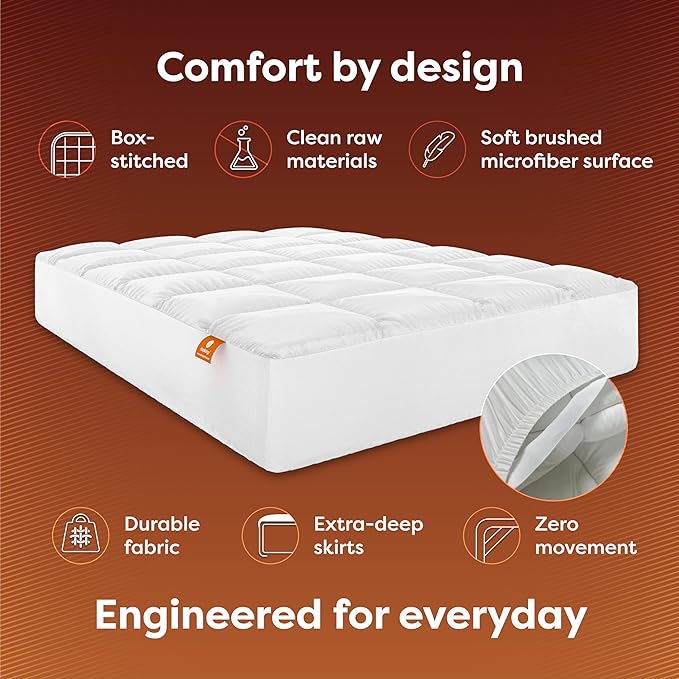 HOSPITOLOGY PRODUCTS Hypoallergenic Mattress Cover- Overstuffed - Deep Pocket - Goose Down Alternative Pillow Top Mattress Topper California King - 72" W x 84" L