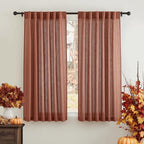 RYB HOME Natural Linen Blend Curtains for Kitchen Dining Room, Back Tab Boho Rustic Half Privacy Window Decor Semi Sheer for Bathroom Nursery, W 52 x L 72 inches, Terracotta, 2 Panels