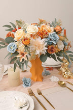 Artificial Flowers Combo Fake Silk Flowers Fall Bouquets for DIY Wedding Bouquets Centerpieces Party Baby Shower Home Decorations (Blue White)