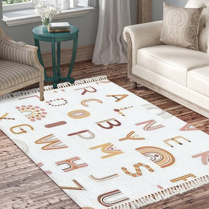 Boho Rug Rainbows Terracotta Colors Neutral Nursery Art Scandinavian Chic Area Washable Hallway Runner Meditation Mat Minimalist Home Decor for Living Room Bedroom Playroom Classroom, 4'x6