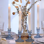 DARJEN 12Pcs 4" H Aqua Blue Candlestick Holders Set- Taper Candle Holders Bulk, Glass Candle Holders for Wedding, Party, Romantic Dinner Table Centerpieces, Festival Gifts & Windowsill Decor