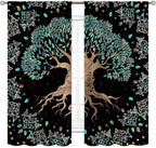 Tree of Life Curtains, Hippie Green Leaves Tree Life Vikings Celtic Nordic Aesthetic Mythology Window Drapery Treatments for Bedroom Living Room Bathroom 2 Panels, 52"x84" Inch