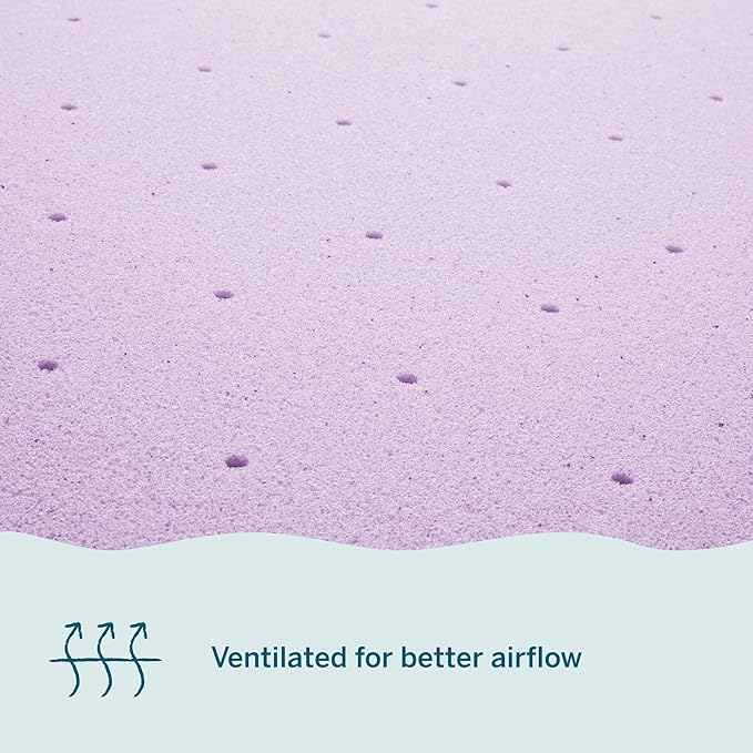 LUCID 3 Inch Lavender Infused Memory Foam Mattress Topper, King Size – Ventilated Design – Pressure Relieving Bed Topper - Mattress Pad – CertiPur Certified
