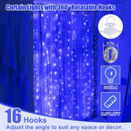 Curtain Light, 9.8ft x 9.8ft Copper Wire String Lights, USB Powered Hanging Window Fairy Lights, 8 Lighting Modes, Remote Control for Home Christmas Wedding Party (Blue)