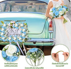 Geosar 8 Bundles Artificial Peonies Flowers Fake Silk Peony Bouquet Faux Peonies Flowers Bulk for Decoration Vase Floral Arrangements Wedding Party Table (Blue,White)