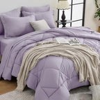 HEVUMYI Twin Purple Comforter Set - 5-Piece All Season Bed in a Bag Twin, Ultra Soft Bedding Set with Comforter, Flat Sheet, Fitted Sheet, Pillowcases, Pillow Shams, Lavender Purple
