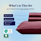 California Design Den Twin Sheets Set - Soft 400 Thread Count Sateen, Natural 100% Cotton Sheets with Deep Pockets, Cooling and Durable Bedding Set - Burgundy Red