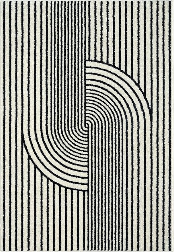 Abani Nuevo Collection Area Rug - Mid-Century Black and White Arch Knot Design - 4' x 6' - for Living Room, Bedroom & Office