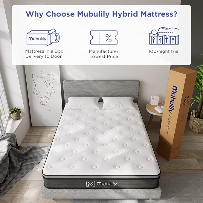 Full Mattress,12 Inch Hybrid Mattress in a Box with Gel Memory Foam,Individually Wrapped Pocket Coils Innerspring for a Cool & Peaceful Sleep,CertiPUR-US.